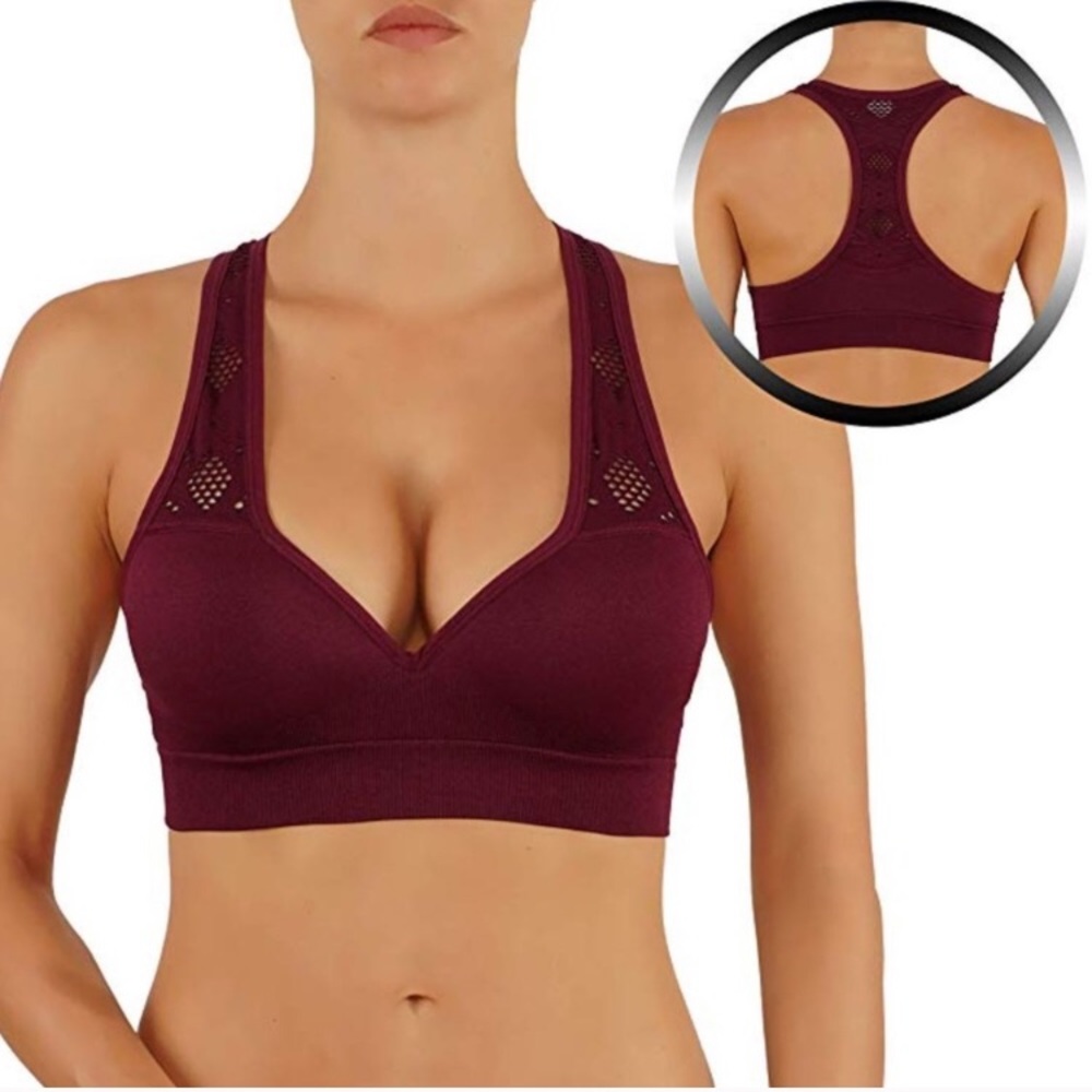 NWT Push-Up Women’s deep v sports bra color wine - Picture 1 of 2